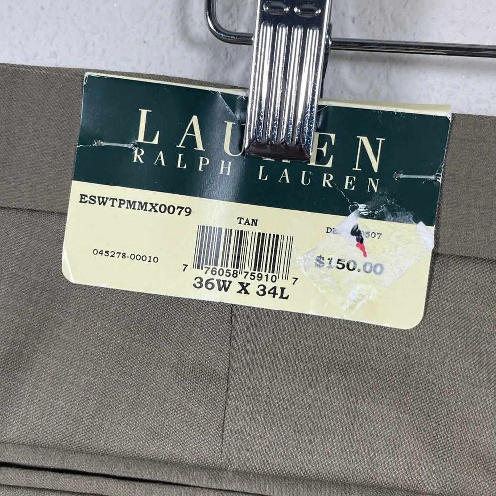 Lauren Ralph Lauren Suit Pants Mens 36x34‎ Tan NWT Pleated Ultraflex Trousers